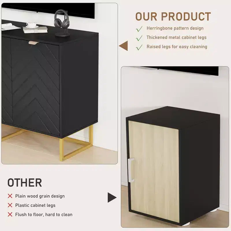 31.5 In Modern Sideboard Buffet Cabinet,Wood Accent Storage Cabinet with Herringbone Doors & Shelf,Credenza Console Table for Dining Room Living Room