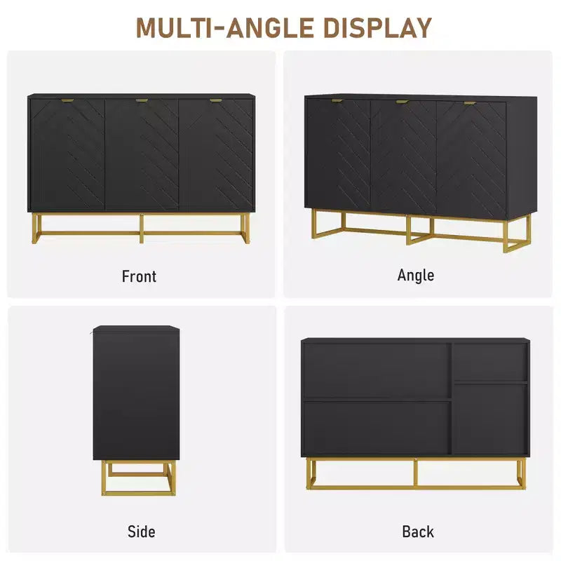 31.5 In Modern Sideboard Buffet Cabinet,Wood Accent Storage Cabinet with Herringbone Doors & Shelf,Credenza Console Table for Dining Room Living Room