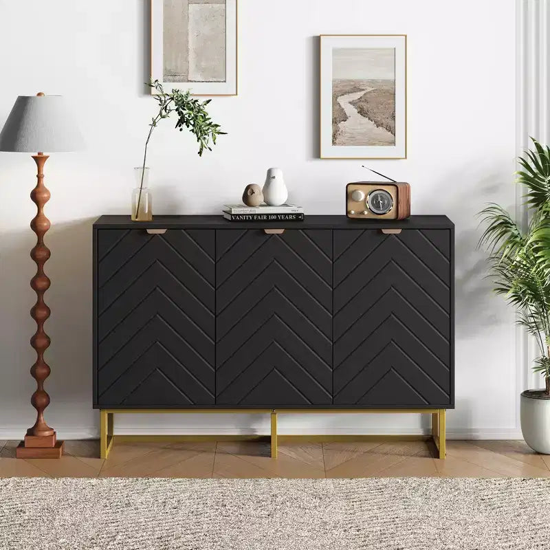 31.5 In Modern Sideboard Buffet Cabinet,Wood Accent Storage Cabinet with Herringbone Doors & Shelf,Credenza Console Table for Dining Room Living Room