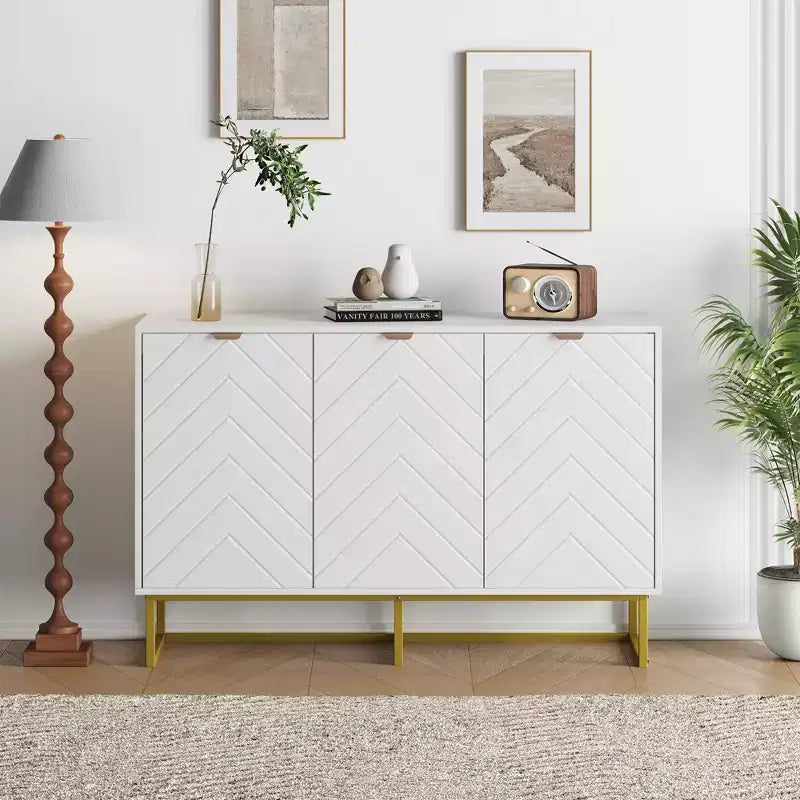 31.5 In Modern Sideboard Buffet Cabinet,Wood Accent Storage Cabinet with Herringbone Doors & Shelf,Credenza Console Table for Dining Room Living Room