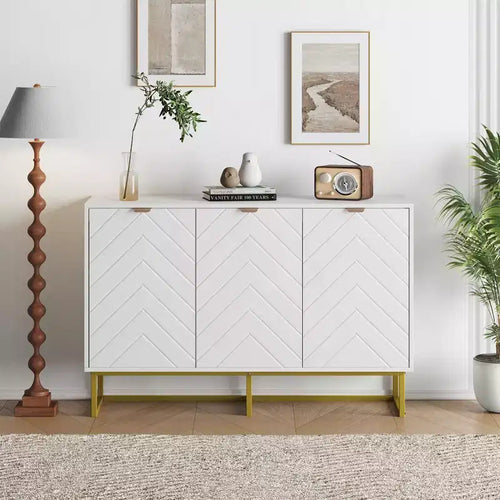 31.5 In Modern Sideboard Buffet Cabinet,Wood Accent Storage Cabinet with Herringbone Doors & Shelf,Credenza Console Table for Dining Room Living Room