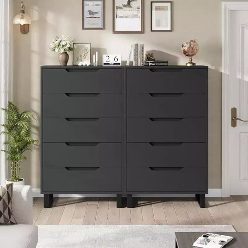 5-Drawer Tall Dresser for Bedroom and Living Room, 50-Inch Freestanding Vertical Chest, Storage Cabinet for Hallway Closet Organization, Black