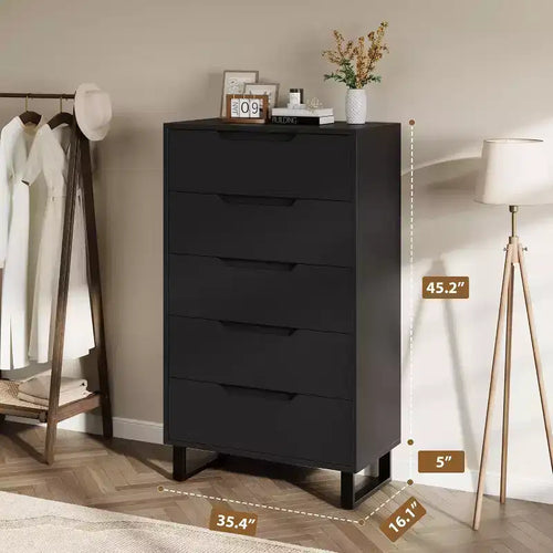 5-Drawer Tall Dresser for Bedroom and Living Room, 50-Inch Freestanding Vertical Chest, Storage Cabinet for Hallway Closet Organization, Black