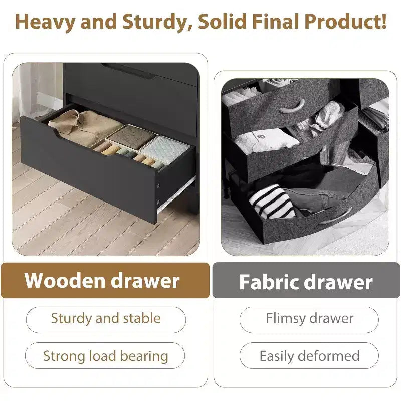 5-Drawer Tall Dresser for Bedroom and Living Room, 50-Inch Freestanding Vertical Chest, Storage Cabinet for Hallway Closet Organization, Black