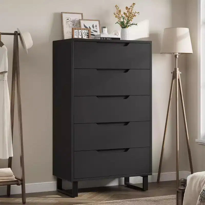 5-Drawer Tall Dresser for Bedroom and Living Room, 50-Inch Freestanding Vertical Chest, Storage Cabinet for Hallway Closet Organization, Black