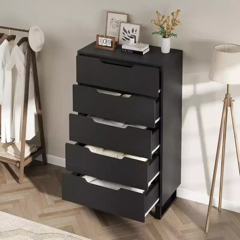 5-Drawer Tall Dresser for Bedroom and Living Room, 50-Inch Freestanding Vertical Chest, Storage Cabinet for Hallway Closet Organization, Black