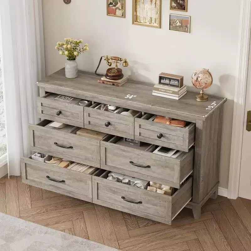 7 Dresser for Bedroom, 54 Tall Vertical Drawer Dresser with Large Storage, Freestanding Wooden Closet Chest for Bedroom, Living Room