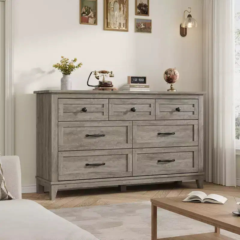7 Dresser for Bedroom, 54 Tall Vertical Drawer Dresser with Large Storage, Freestanding Wooden Closet Chest for Bedroom, Living Room