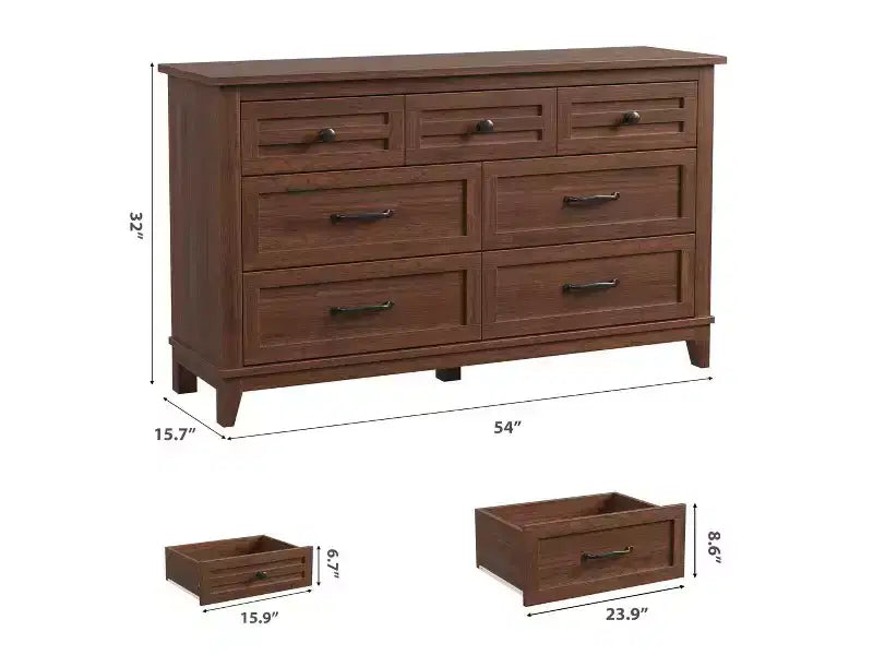 7 Dresser for Bedroom, 54 Tall Vertical Drawer Dresser with Large Storage, Freestanding Wooden Closet Chest for Bedroom, Living Room
