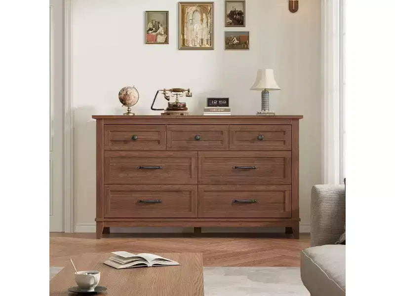 7 Dresser for Bedroom, 54 Tall Vertical Drawer Dresser with Large Storage, Freestanding Wooden Closet Chest for Bedroom, Living Room