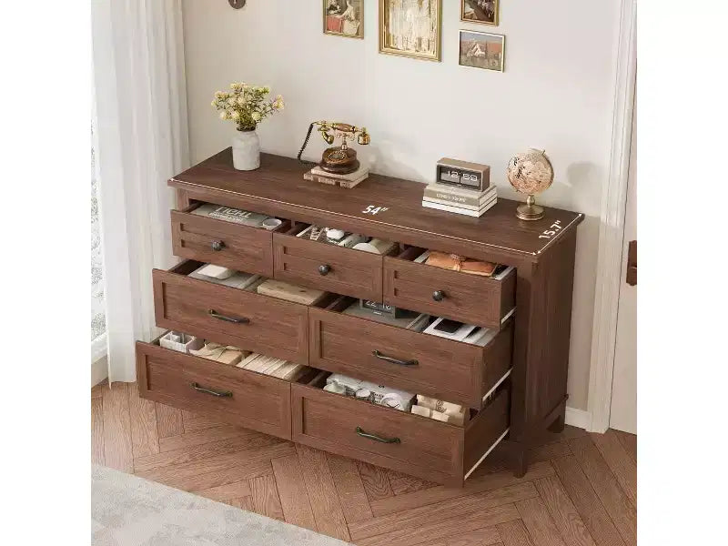 7 Dresser for Bedroom, 54 Tall Vertical Drawer Dresser with Large Storage, Freestanding Wooden Closet Chest for Bedroom, Living Room