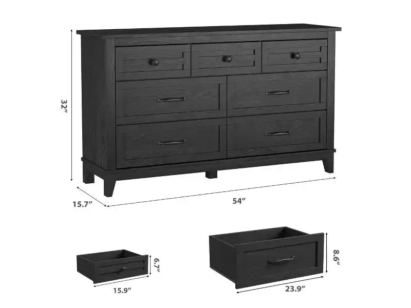 7 Dresser for Bedroom, 54 Tall Vertical Drawer Dresser with Large Storage, Freestanding Wooden Closet Chest for Bedroom, Living Room