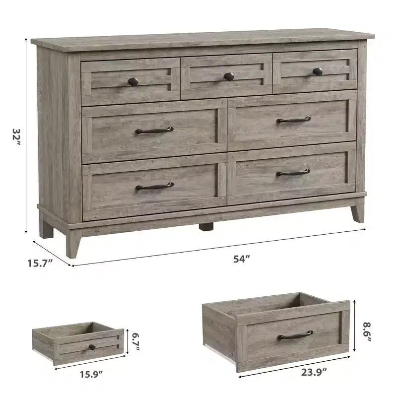 7 Dresser for Bedroom, 54 Tall Vertical Drawer Dresser with Large Storage, Freestanding Wooden Closet Chest for Bedroom, Living Room