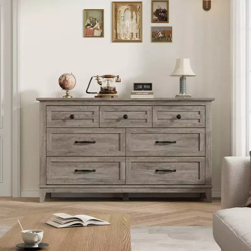 7 Dresser for Bedroom, 54 Tall Vertical Drawer Dresser with Large Storage, Freestanding Wooden Closet Chest for Bedroom, Living Room