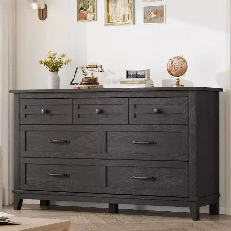 7 Dresser for Bedroom, 54 Tall Vertical Drawer Dresser with Large Storage, Freestanding Wooden Closet Chest for Bedroom, Living Room