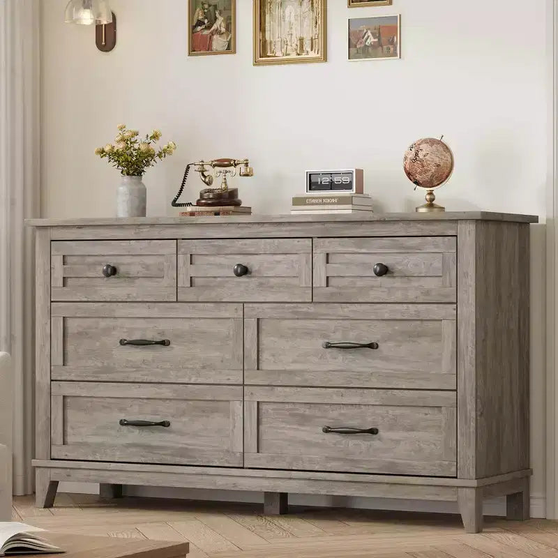 7 Dresser for Bedroom, 54 Tall Vertical Drawer Dresser with Large Storage, Freestanding Wooden Closet Chest for Bedroom, Living Room