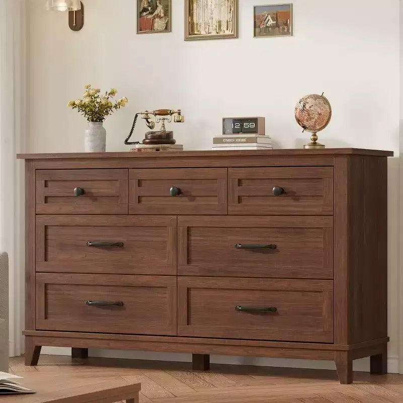7 Dresser for Bedroom, 54 Tall Vertical Drawer Dresser with Large Storage, Freestanding Wooden Closet Chest for Bedroom, Living Room