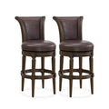 ROME + OAK Runyan 31 Swivel Bar Stool, High Back Barstool in Dark Walnut Finish with Vintage Brown Vegan Leather Seat, Set of 2