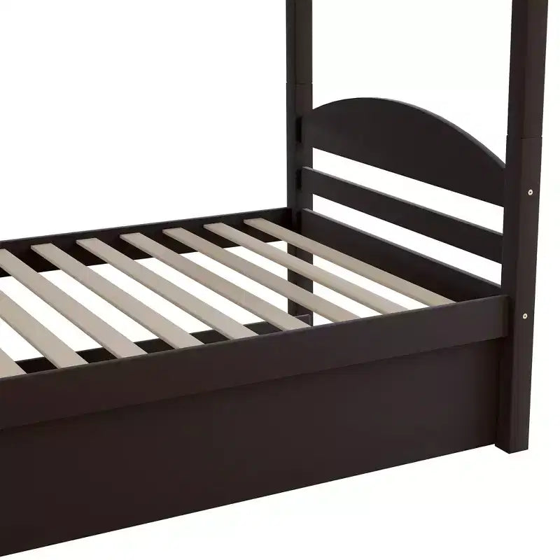 L-Shaped Twin Bunk Bed with Trundle for 4 Kids, Pine Wood Twin Size Bunk Bed Frame, Can be Separated into Two Beds