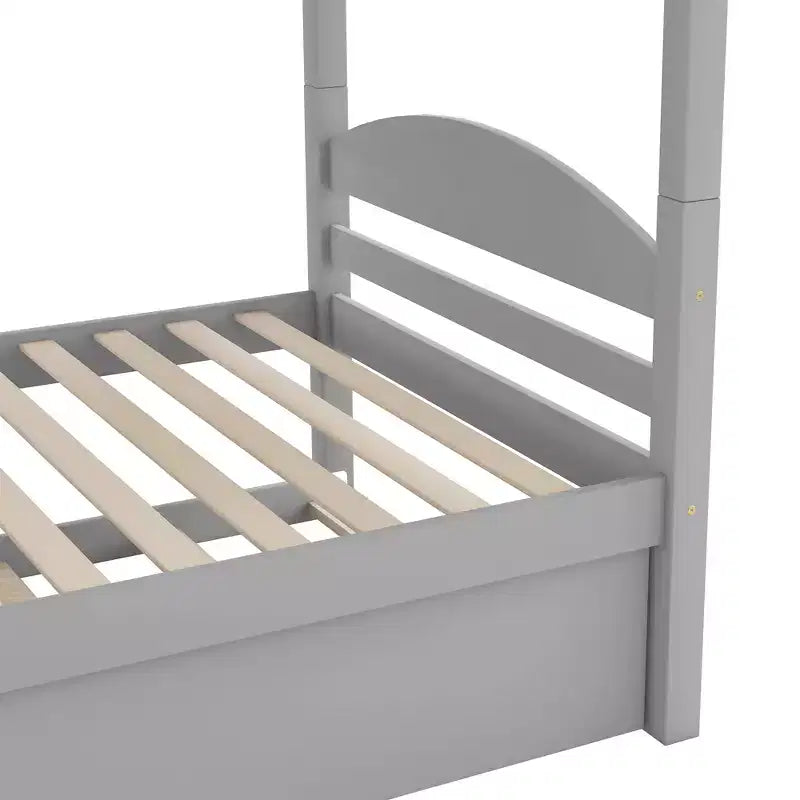 L-Shaped Twin Bunk Bed with Trundle for 4 Kids, Pine Wood Twin Size Bunk Bed Frame, Can be Separated into Two Beds