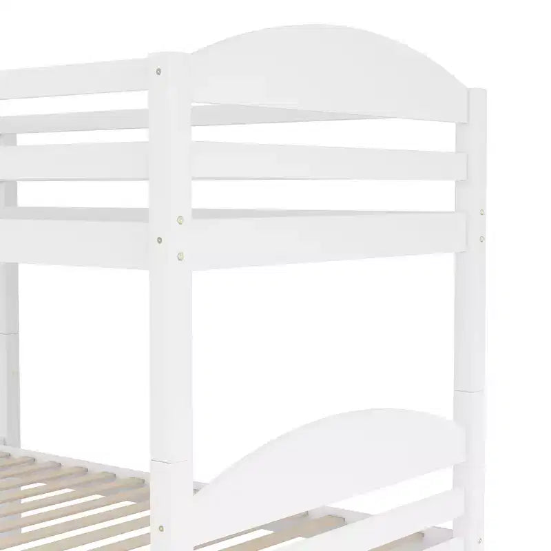 L-Shaped Twin Bunk Bed with Trundle for 4 Kids, Pine Wood Twin Size Bunk Bed Frame, Can be Separated into Two Beds