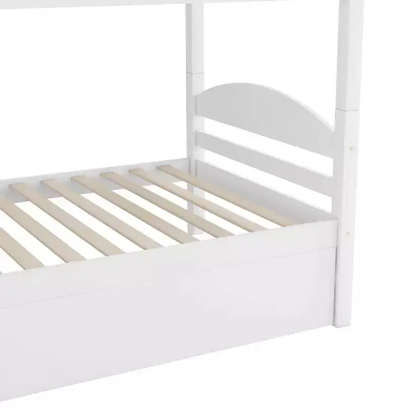 L-Shaped Twin Bunk Bed with Trundle for 4 Kids, Pine Wood Twin Size Bunk Bed Frame, Can be Separated into Two Beds