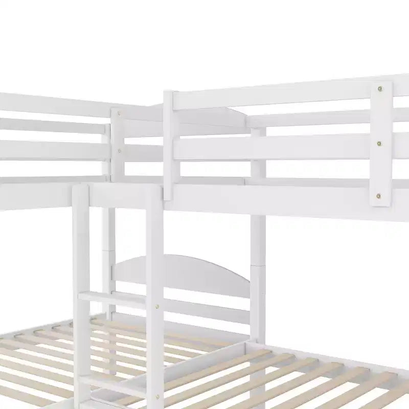 L-Shaped Twin Bunk Bed with Trundle for 4 Kids, Pine Wood Twin Size Bunk Bed Frame, Can be Separated into Two Beds