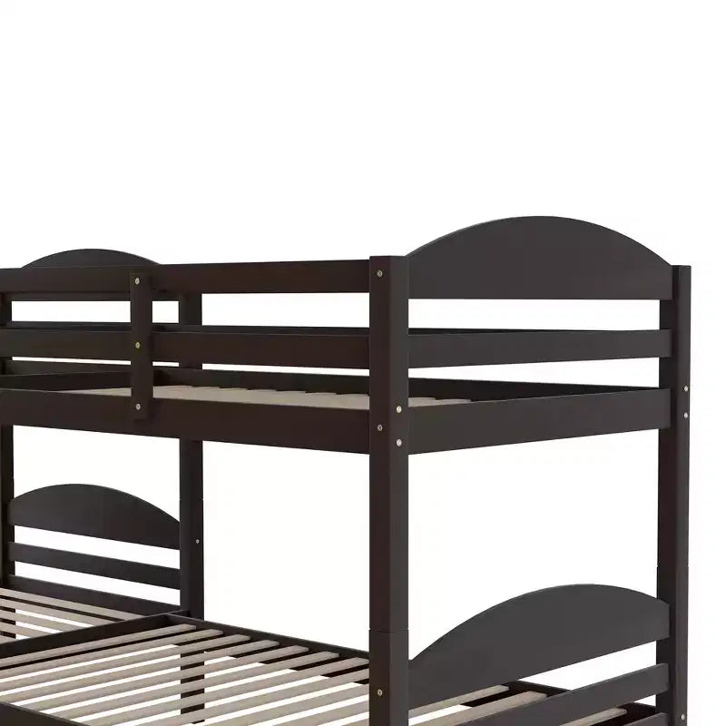 L-Shaped Twin Bunk Bed with Trundle for 4 Kids, Pine Wood Twin Size Bunk Bed Frame, Can be Separated into Two Beds