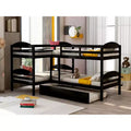 L-Shaped Twin Bunk Bed with Trundle for 4 Kids, Pine Wood Twin Size Bunk Bed Frame, Can be Separated into Two Beds