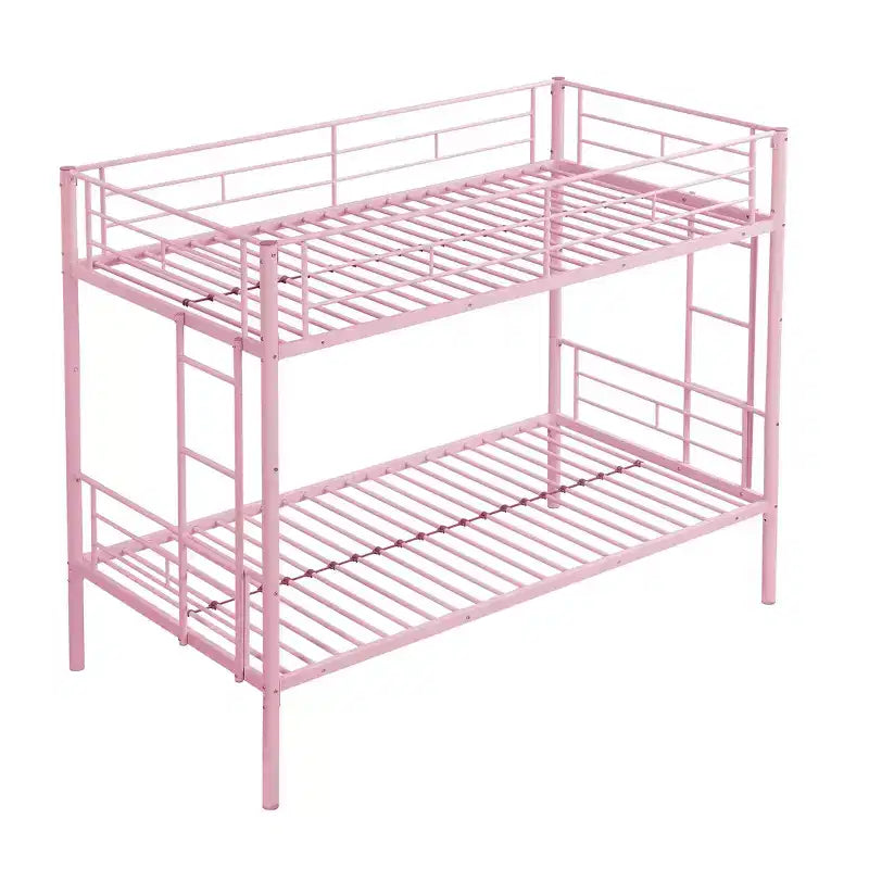 Okak Metal Bunk Bed with No Box Spring Design, Kids Bunk Beds with High Security Guardrai and Ladder, Twin Bed for Teenager