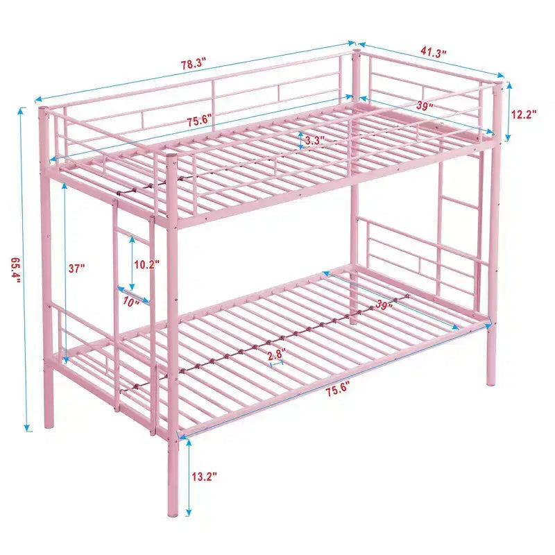 Okak Metal Bunk Bed with No Box Spring Design, Kids Bunk Beds with High Security Guardrai and Ladder, Twin Bed for Teenager