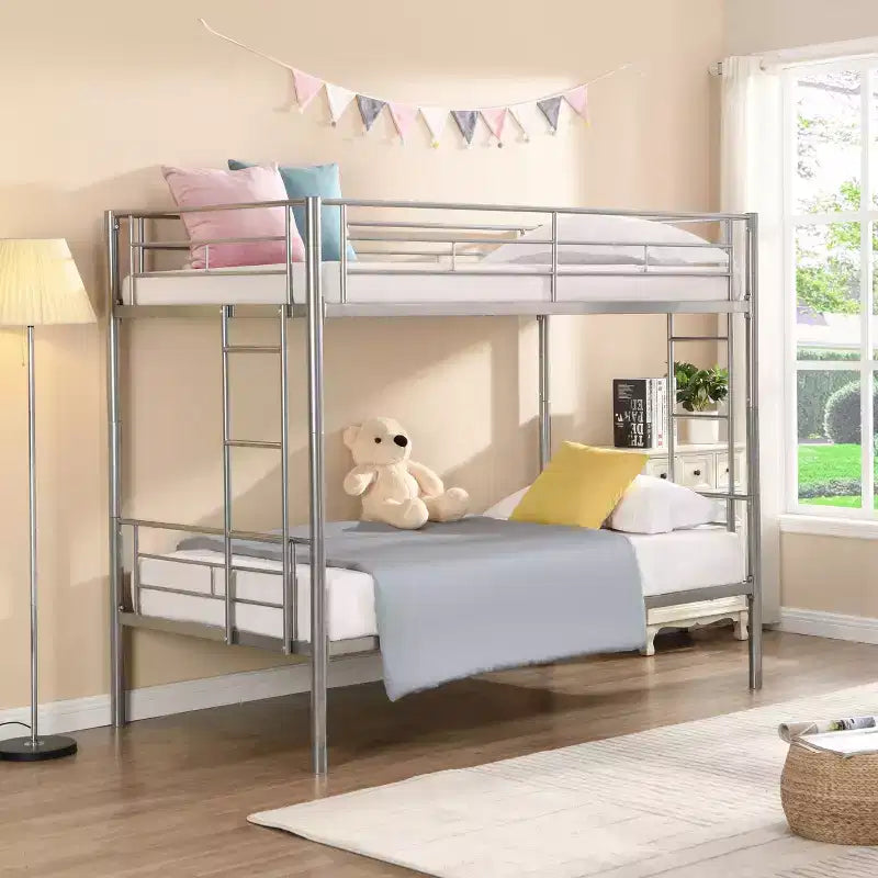 Okak Metal Bunk Bed with No Box Spring Design, Kids Bunk Beds with High Security Guardrai and Ladder, Twin Bed for Teenager