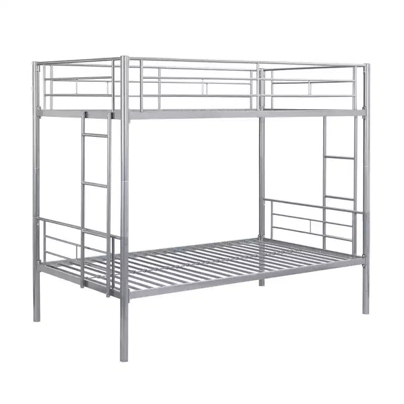 Okak Metal Bunk Bed with No Box Spring Design, Kids Bunk Beds with High Security Guardrai and Ladder, Twin Bed for Teenager