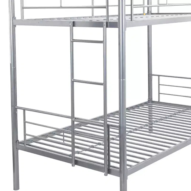 Okak Metal Bunk Bed with No Box Spring Design, Kids Bunk Beds with High Security Guardrai and Ladder, Twin Bed for Teenager