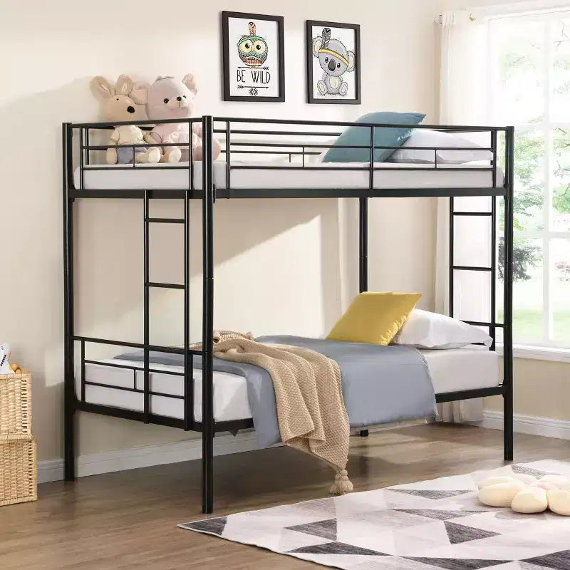 Okak Metal Bunk Bed with No Box Spring Design, Kids Bunk Beds with High Security Guardrai and Ladder, Twin Bed for Teenager
