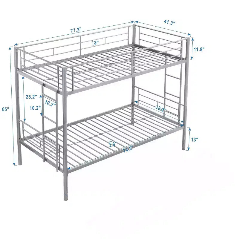 Okak Metal Bunk Bed with No Box Spring Design, Kids Bunk Beds with High Security Guardrai and Ladder, Twin Bed for Teenager