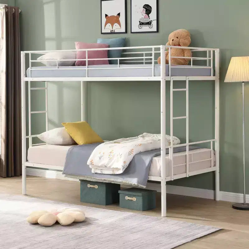 Okak Metal Bunk Bed with No Box Spring Design, Kids Bunk Beds with High Security Guardrai and Ladder, Twin Bed for Teenager