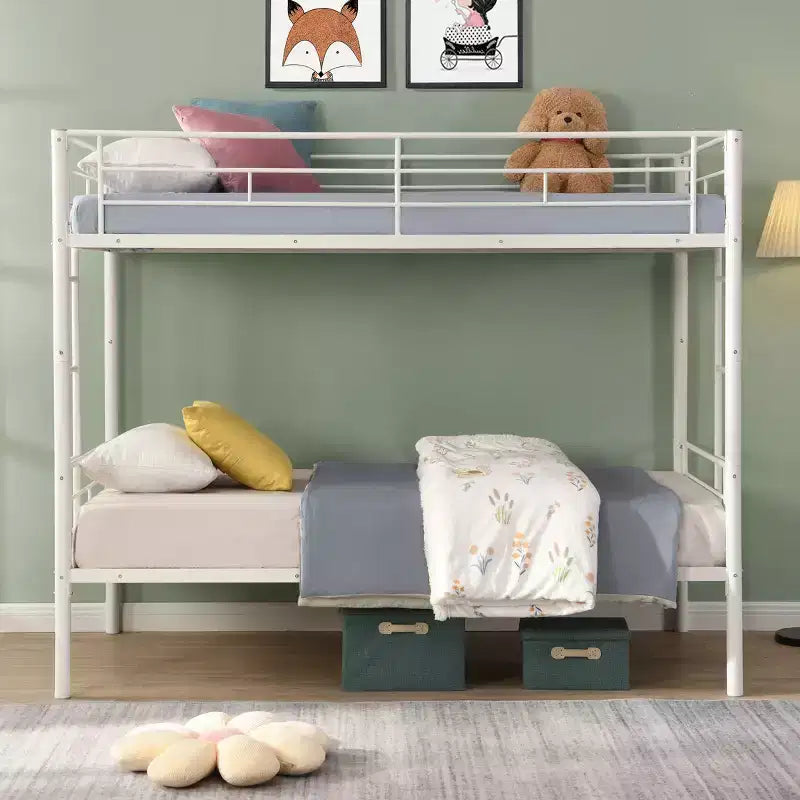 Okak Metal Bunk Bed with No Box Spring Design, Kids Bunk Beds with High Security Guardrai and Ladder, Twin Bed for Teenager
