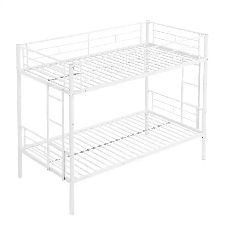 Okak Metal Bunk Bed with No Box Spring Design, Kids Bunk Beds with High Security Guardrai and Ladder, Twin Bed for Teenager