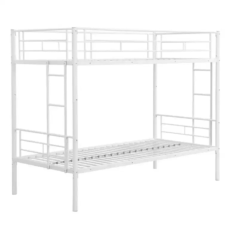Okak Metal Bunk Bed with No Box Spring Design, Kids Bunk Beds with High Security Guardrai and Ladder, Twin Bed for Teenager
