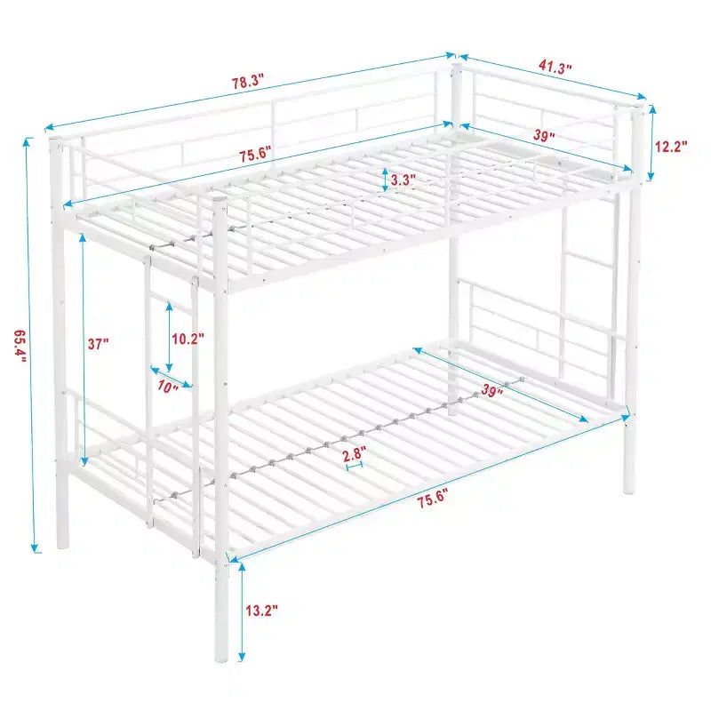 Okak Metal Bunk Bed with No Box Spring Design, Kids Bunk Beds with High Security Guardrai and Ladder, Twin Bed for Teenager