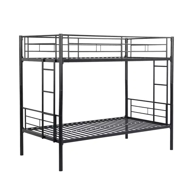 Okak Metal Bunk Bed with No Box Spring Design, Kids Bunk Beds with High Security Guardrai and Ladder, Twin Bed for Teenager