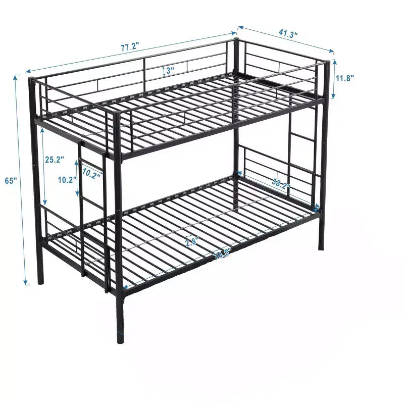 Okak Metal Bunk Bed with No Box Spring Design, Kids Bunk Beds with High Security Guardrai and Ladder, Twin Bed for Teenager