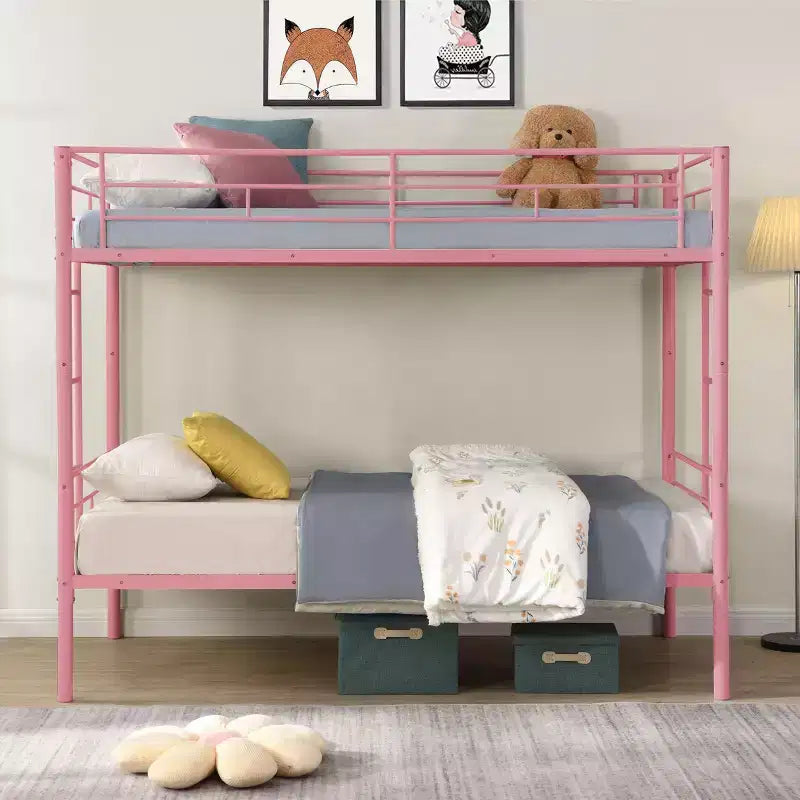 Okak Metal Bunk Bed with No Box Spring Design, Kids Bunk Beds with High Security Guardrai and Ladder, Twin Bed for Teenager