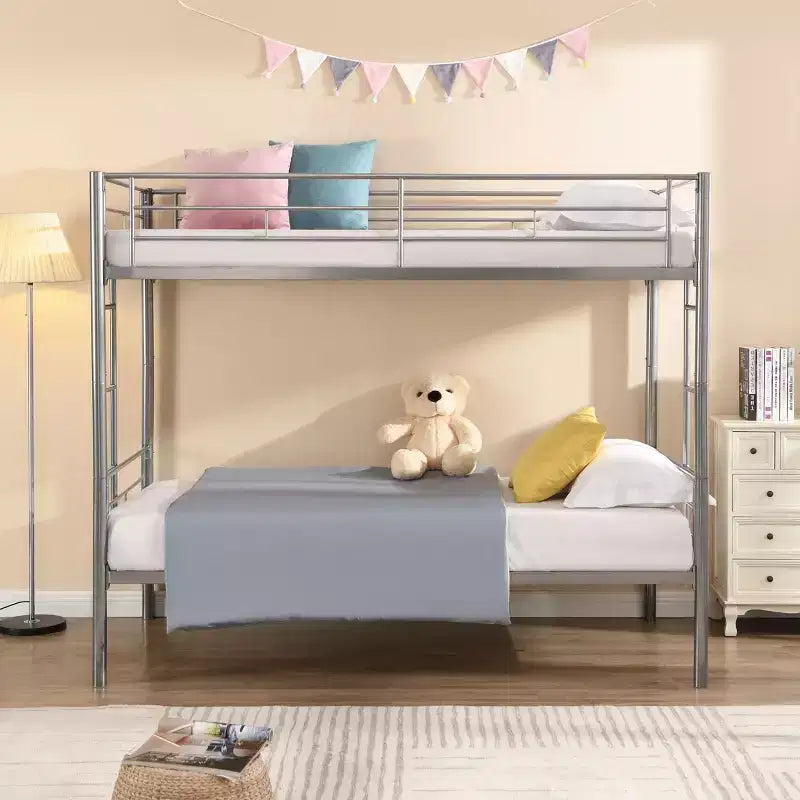 Okak Metal Bunk Bed with No Box Spring Design, Kids Bunk Beds with High Security Guardrai and Ladder, Twin Bed for Teenager