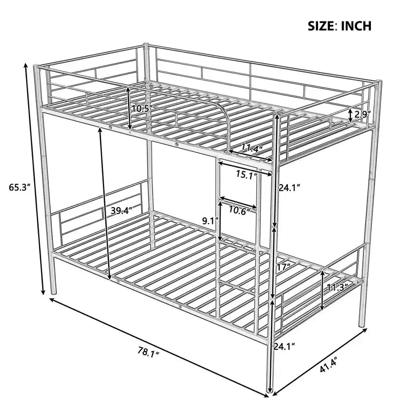 Twin over Twin Metal Bunk Bed, Twin Size Metal Bunk Bed Can be Divided into 2 Beds for Bedroom Dormitory