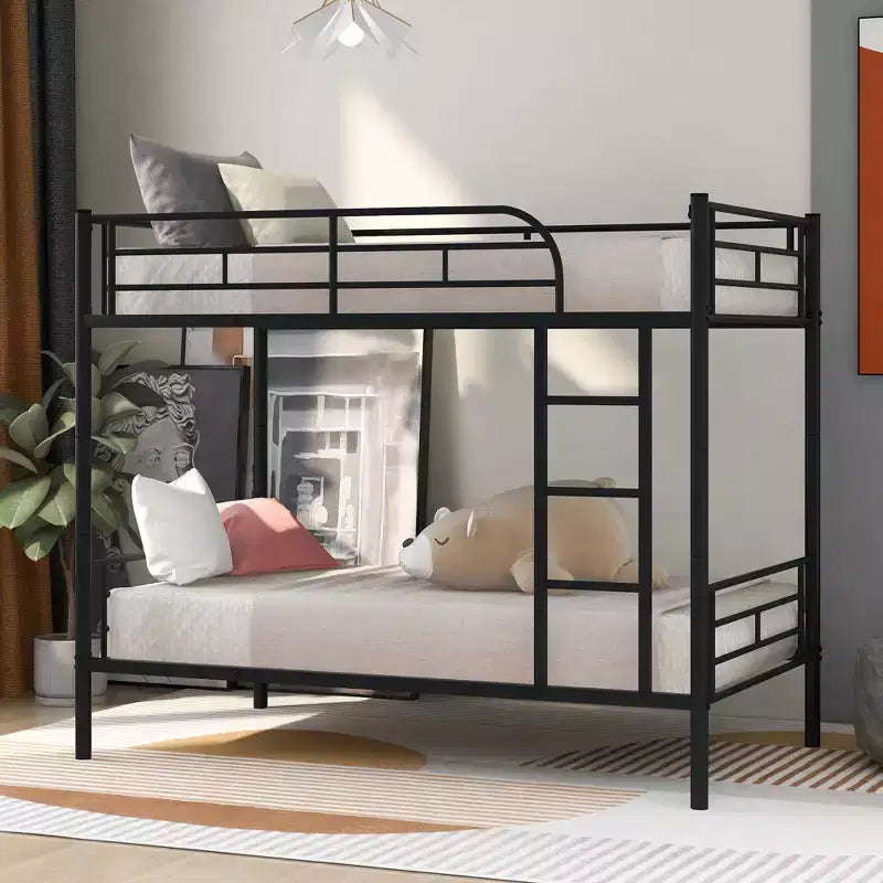 Twin over Twin Metal Bunk Bed, Twin Size Metal Bunk Bed Can be Divided into 2 Beds for Bedroom Dormitory