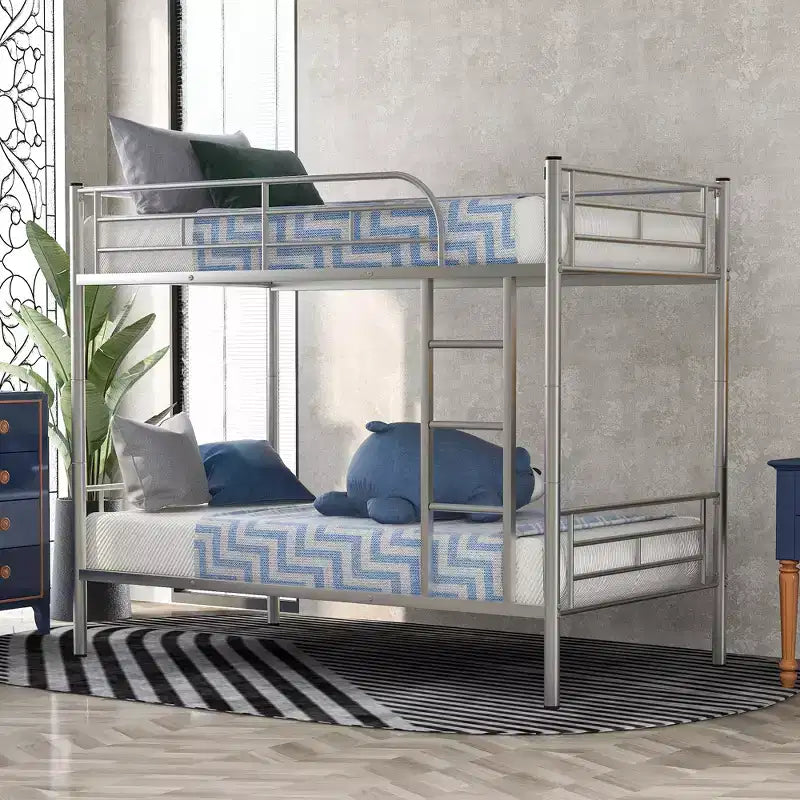 Twin over Twin Metal Bunk Bed, Twin Size Metal Bunk Bed Can be Divided into 2 Beds for Bedroom Dormitory