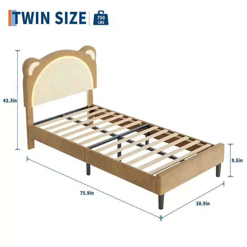 Twin Bed Frame, Upholstered Platform Bed Frame with Adjustable Headboard &Storage Drawer, Wooden Slats Support, No Box Spring Needed