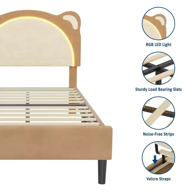 Twin Bed Frame, Upholstered Platform Bed Frame with Adjustable Headboard &Storage Drawer, Wooden Slats Support, No Box Spring Needed